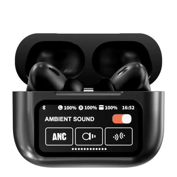 A9 Pro ANC Wireless Earbuds – Titanium Touch Display | Bluetooth 5.4 | Black Edition